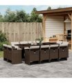 vidaXL 13 Piece Garden Dining Set with Cushions Brown Poly Rattan