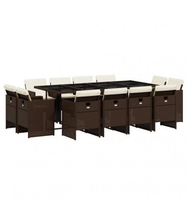 vidaXL 13 Piece Garden Dining Set with Cushions Brown Poly Rattan