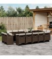 vidaXL 15 Piece Garden Dining Set with Cushions Brown Poly Rattan