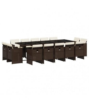 vidaXL 15 Piece Garden Dining Set with Cushions Brown Poly Rattan