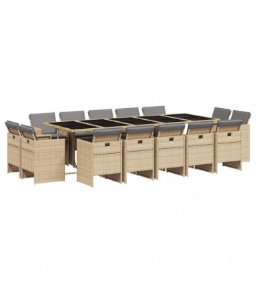 vidaXL 15 Piece Garden Dining Set with Cushions Mix Beige Poly Rattan