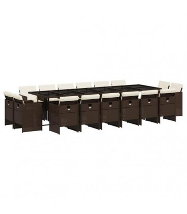 vidaXL 17 Piece Garden Dining Set with Cushions Brown Poly Rattan
