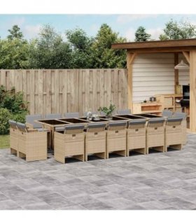 vidaXL 17 Piece Garden Dining Set with Cushions Mix Beige Poly Rattan