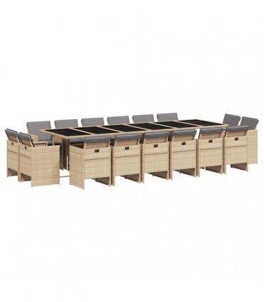 vidaXL 17 Piece Garden Dining Set with Cushions Mix Beige Poly Rattan