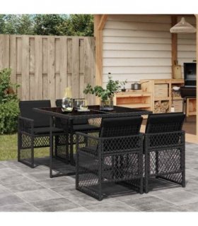 vidaXL 5 Piece Garden Dining Set with Cushions Black Poly Rattan