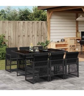 vidaXL 7 Piece Garden Dining Set with Cushions Black Poly Rattan