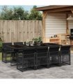 vidaXL 9 Piece Garden Dining Set with Cushions Black Poly Rattan