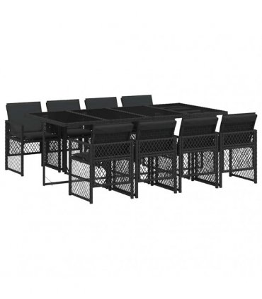 vidaXL 9 Piece Garden Dining Set with Cushions Black Poly Rattan
