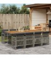 vidaXL 9 Piece Garden Dining Set with Cushions Grey Poly Rattan
