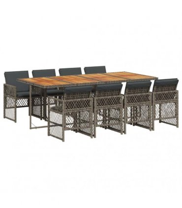 vidaXL 9 Piece Garden Dining Set with Cushions Grey Poly Rattan