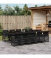 vidaXL 11 Piece Garden Dining Set with Cushions Black Poly Rattan