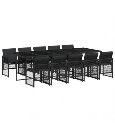vidaXL 11 Piece Garden Dining Set with Cushions Black Poly Rattan