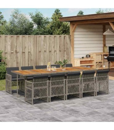 vidaXL 11 Piece Garden Dining Set with Cushions Grey Poly Rattan