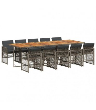 vidaXL 11 Piece Garden Dining Set with Cushions Grey Poly Rattan