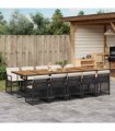 vidaXL 11 Piece Garden Dining Set with Cushions Black Poly Rattan
