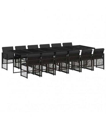 vidaXL 13 Piece Garden Dining Set with Cushions Black Poly Rattan