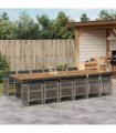 vidaXL 13 Piece Garden Dining Set with Cushions Grey Poly Rattan