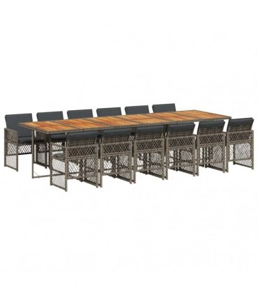 vidaXL 13 Piece Garden Dining Set with Cushions Grey Poly Rattan