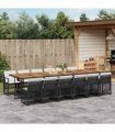 vidaXL 13 Piece Garden Dining Set with Cushions Black Poly Rattan