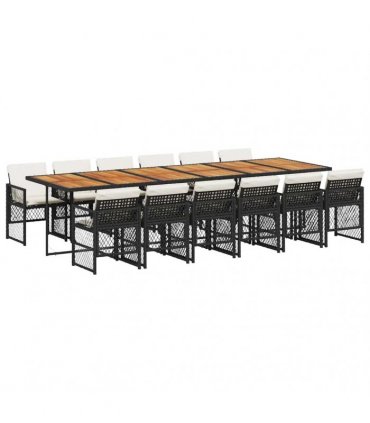 vidaXL 13 Piece Garden Dining Set with Cushions Black Poly Rattan
