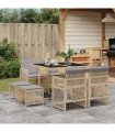 vidaXL 9 Piece Garden Dining Set with Cushions Beige Poly Rattan