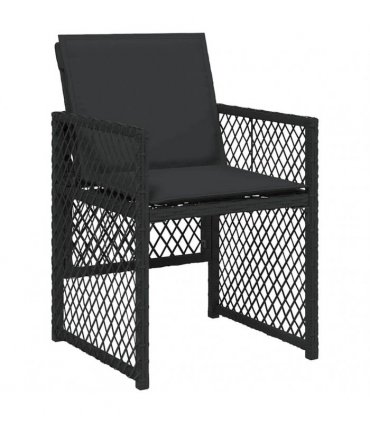 vidaXL 11 Piece Garden Dining Set with Cushions Black Poly Rattan