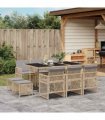 vidaXL 11 Piece Garden Dining Set with Cushions Beige Poly Rattan