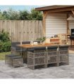 vidaXL 11 Piece Garden Dining Set with Cushions Grey Poly Rattan