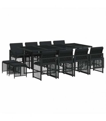 vidaXL 13 Piece Garden Dining Set with Cushions Black Poly Rattan