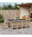 vidaXL 13 Piece Garden Dining Set with Cushions Beige Poly Rattan