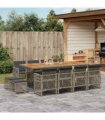 vidaXL 13 Piece Garden Dining Set with Cushions Grey Poly Rattan