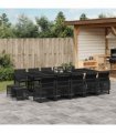 vidaXL 15 Piece Garden Dining Set with Cushions Black Poly Rattan