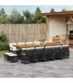 vidaXL 15 Piece Garden Dining Set with Cushions Black Poly Rattan