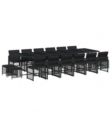 vidaXL 17 Piece Garden Dining Set with Cushions Black Poly Rattan