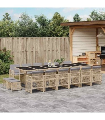 vidaXL 17 Piece Garden Dining Set with Cushions Beige Poly Rattan