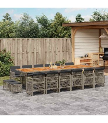 vidaXL 17 Piece Garden Dining Set with Cushions Grey Poly Rattan