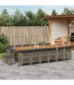 vidaXL 17 Piece Garden Dining Set with Cushions Grey Poly Rattan
