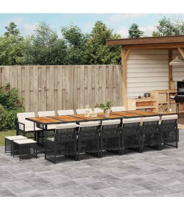 vidaXL 17 Piece Garden Dining Set with Cushions Black Poly Rattan
