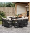 vidaXL 9 Piece Garden Dining Set with Cushions Black Poly Rattan