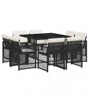 vidaXL 9 Piece Garden Dining Set with Cushions Black Poly Rattan