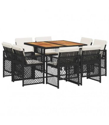 vidaXL 9 Piece Garden Dining Set with Cushions Black Poly Rattan