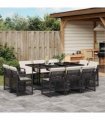 vidaXL 11 Piece Garden Dining Set with Cushions Black Poly Rattan