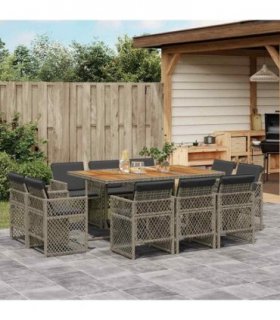 vidaXL 11 Piece Garden Dining Set with Cushions Grey Poly Rattan