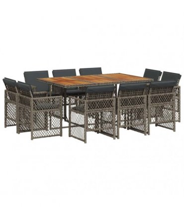 vidaXL 11 Piece Garden Dining Set with Cushions Grey Poly Rattan