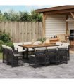 vidaXL 11 Piece Garden Dining Set with Cushions Black Poly Rattan