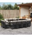vidaXL 13 Piece Garden Dining Set with Cushions Black Poly Rattan