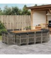 vidaXL 13 Piece Garden Dining Set with Cushions Grey Poly Rattan