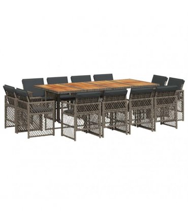 vidaXL 13 Piece Garden Dining Set with Cushions Grey Poly Rattan