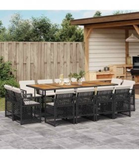 vidaXL 13 Piece Garden Dining Set with Cushions Black Poly Rattan