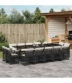 vidaXL 15 Piece Garden Dining Set with Cushions Black Poly Rattan